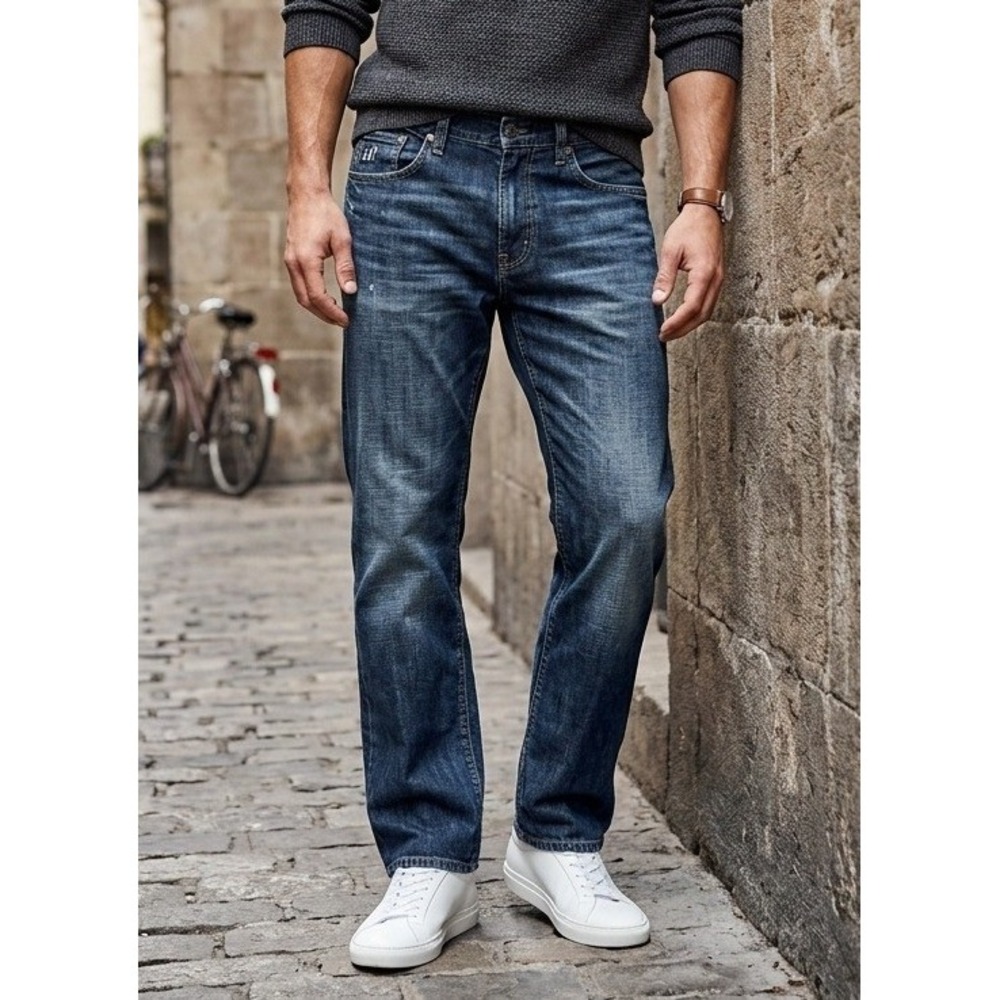 Flypaper Straight Leg Denim Jeans Men's 32x30 Blue Faded Dark Wash Cotton Grunge